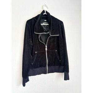 Michael Kors Black Velour Track Jacket Zip Up high Collared size XL